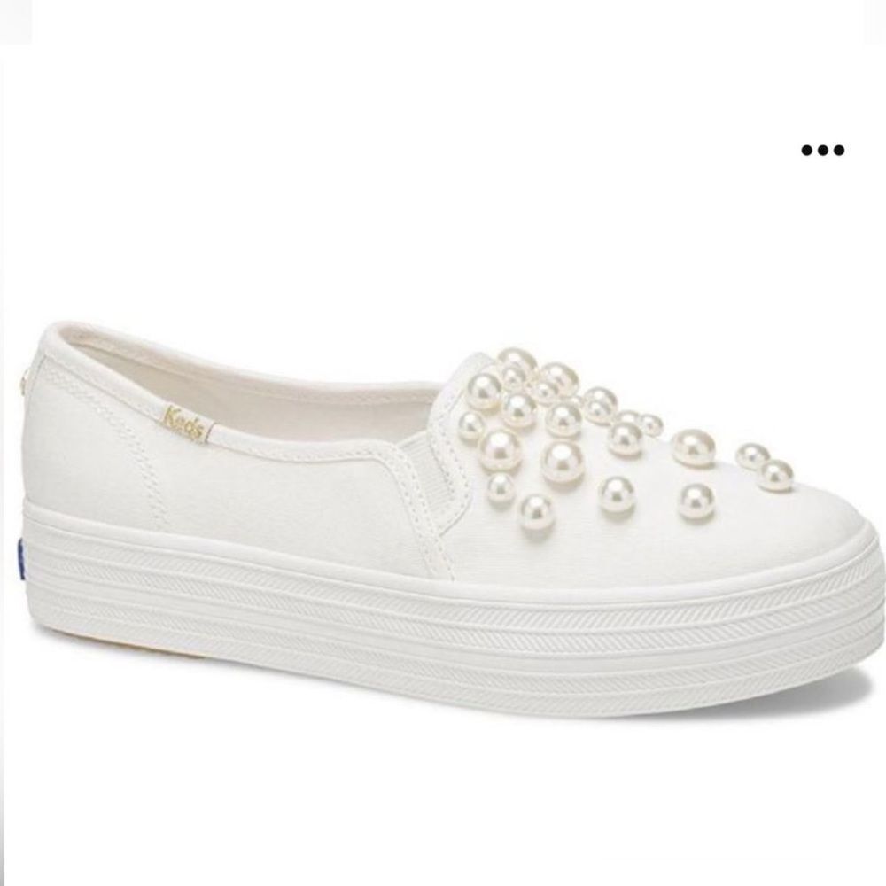 KATE SPADE x Keds Triple Decker Pearl Bridal Slip On Platform Shoes